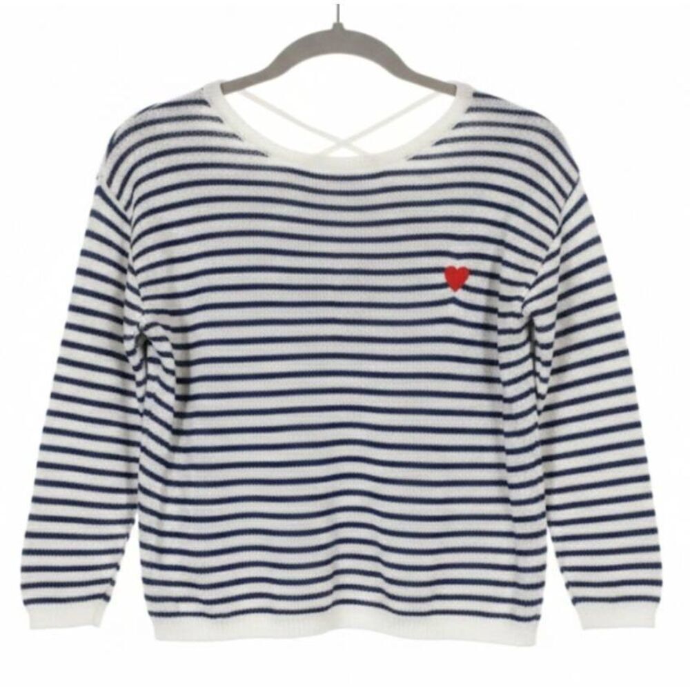 Molly Bracken womens small top blue white spring summer open knit cool airy shir
